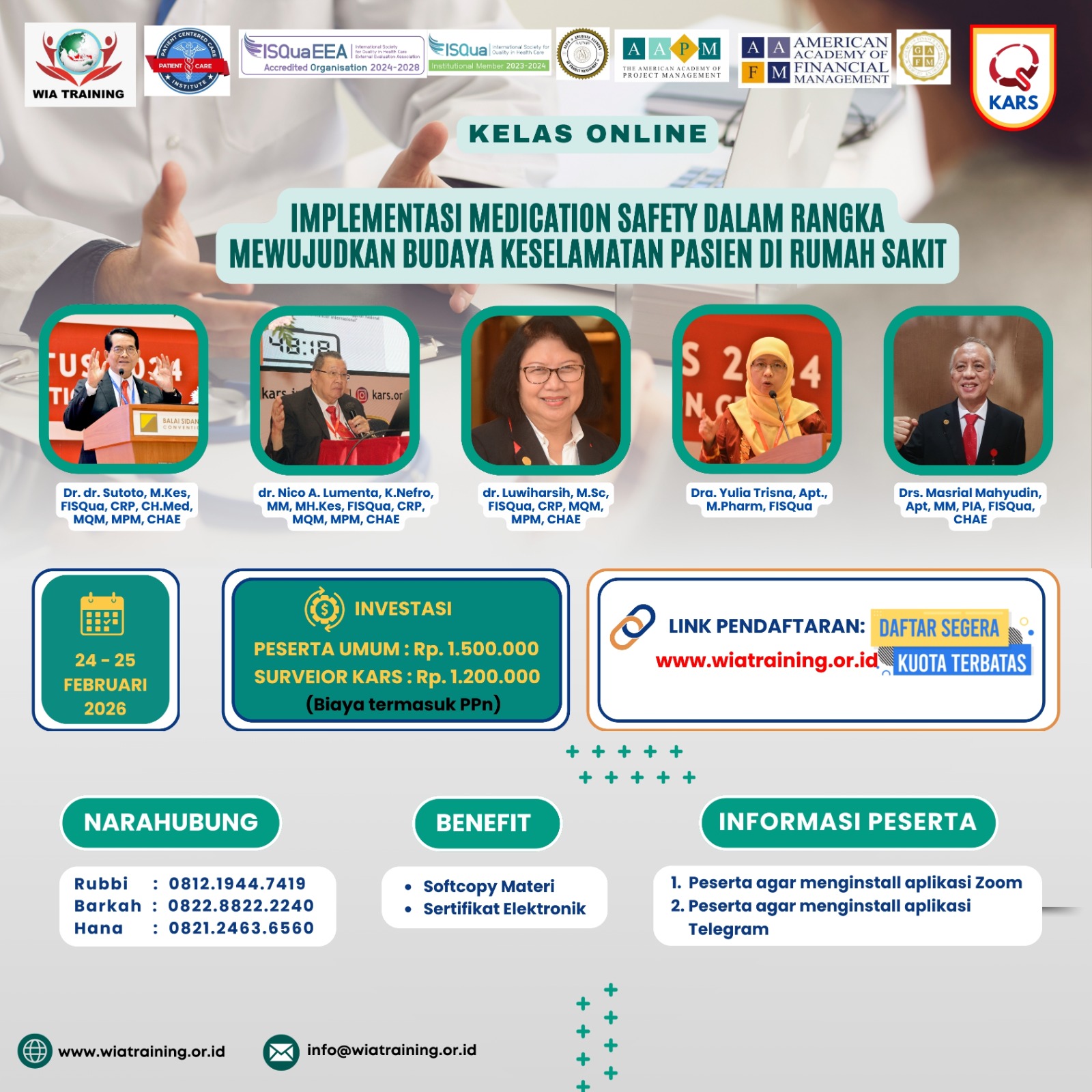 Kelas Online Implementasi Medication Safety dalam Rangka Mewujudkan Budaya Keselamatan  Pasien di Rumah Sakit