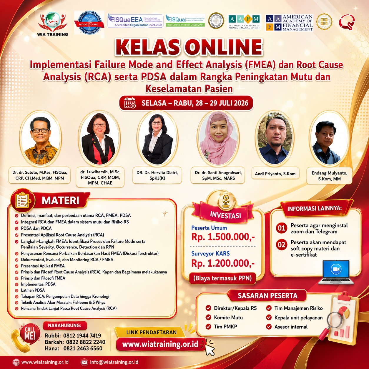 Kelas Online Implementasi Failure Mode and Effect Analysis (FMEA) dan Root Cause Analysis (RCA) serta PDSA dalam Rangka Peningkatan Mutu dan Keselamatan Pasien